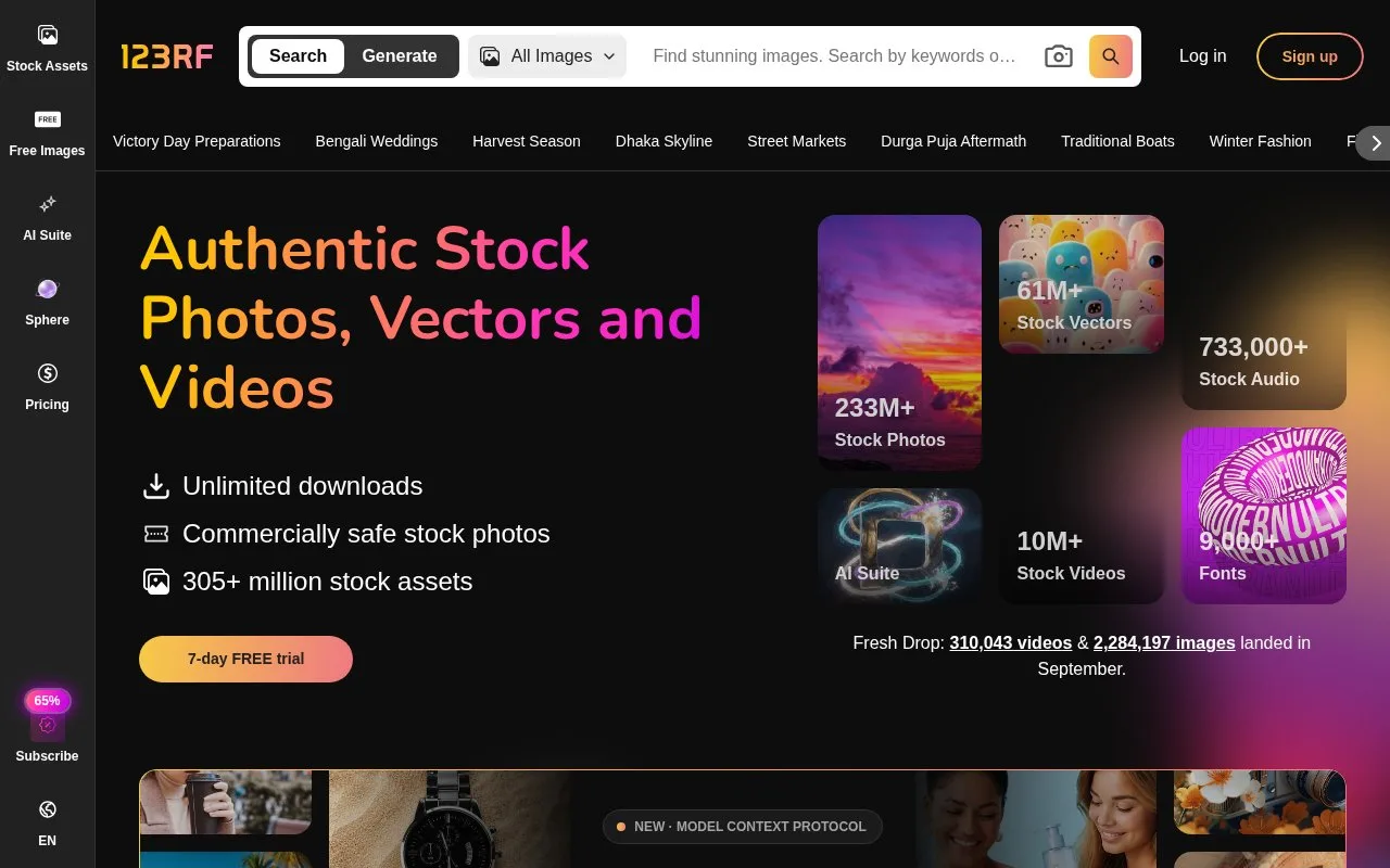 Screenshot of the 123RF homepage