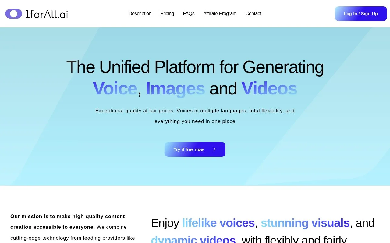 Screenshot of the 1forAll homepage
