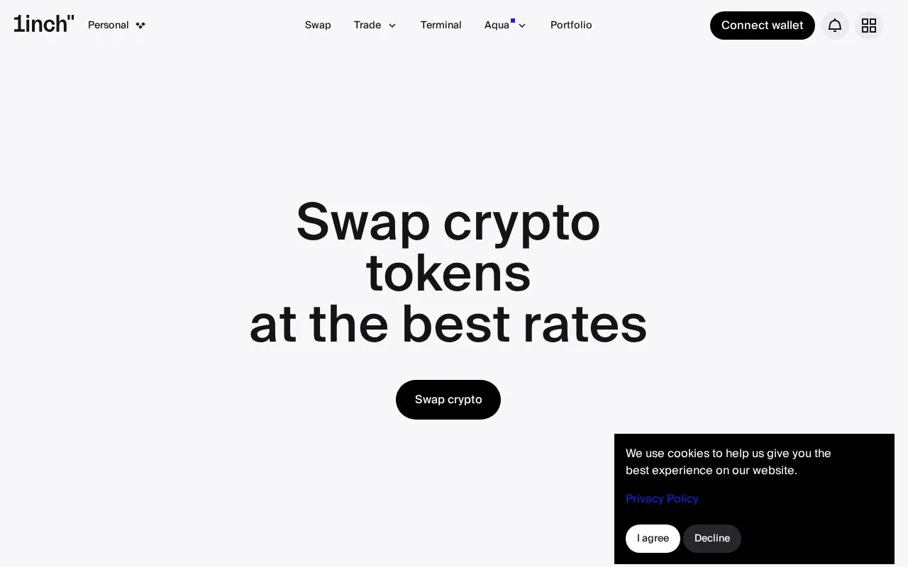 Screenshot of the 1inch homepage
