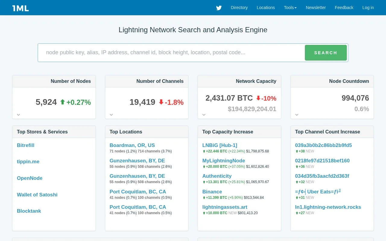 Screenshot of the 1ML homepage