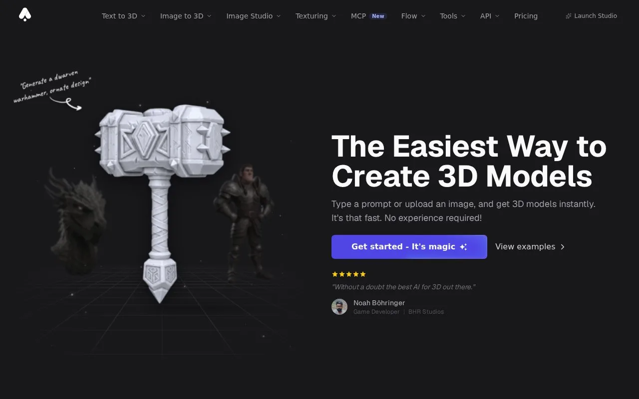 Screenshot of the 3D AI Studio homepage