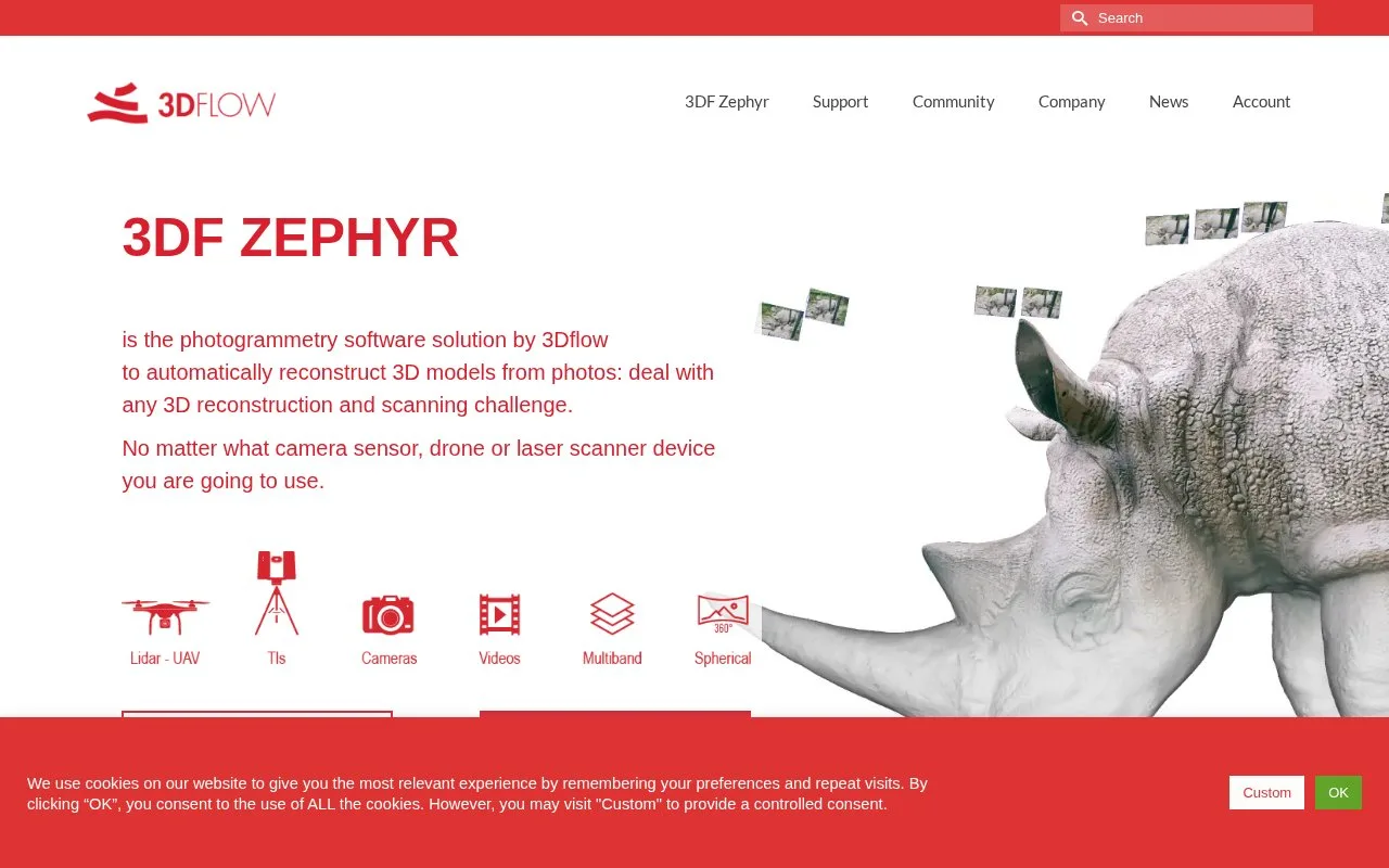 Screenshot of the 3DF Zephyr homepage
