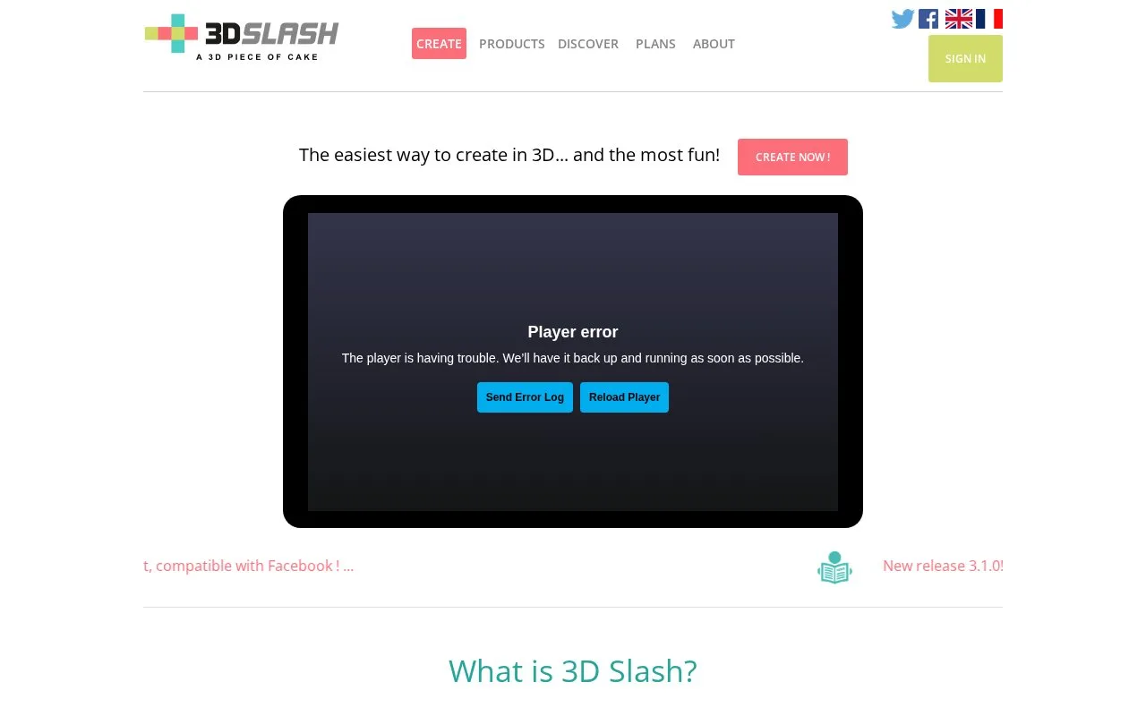 Screenshot of the 3D Slash homepage