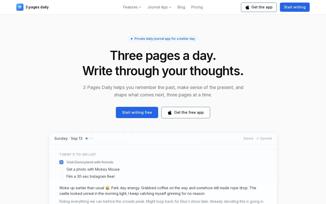 Screenshot of the 3 pages daily homepage