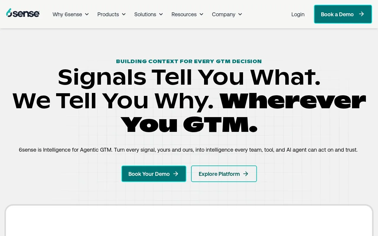 Screenshot of the 6sense homepage