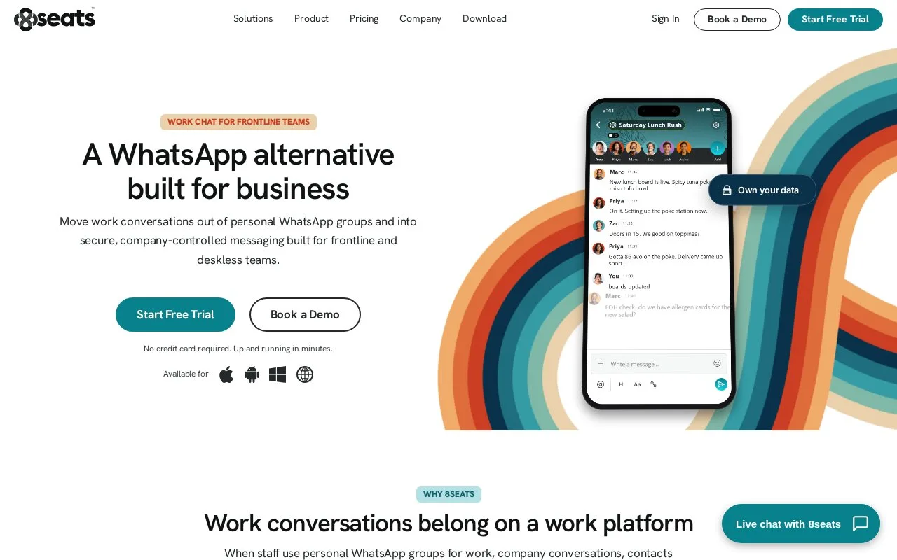 Screenshot of the 8seats homepage