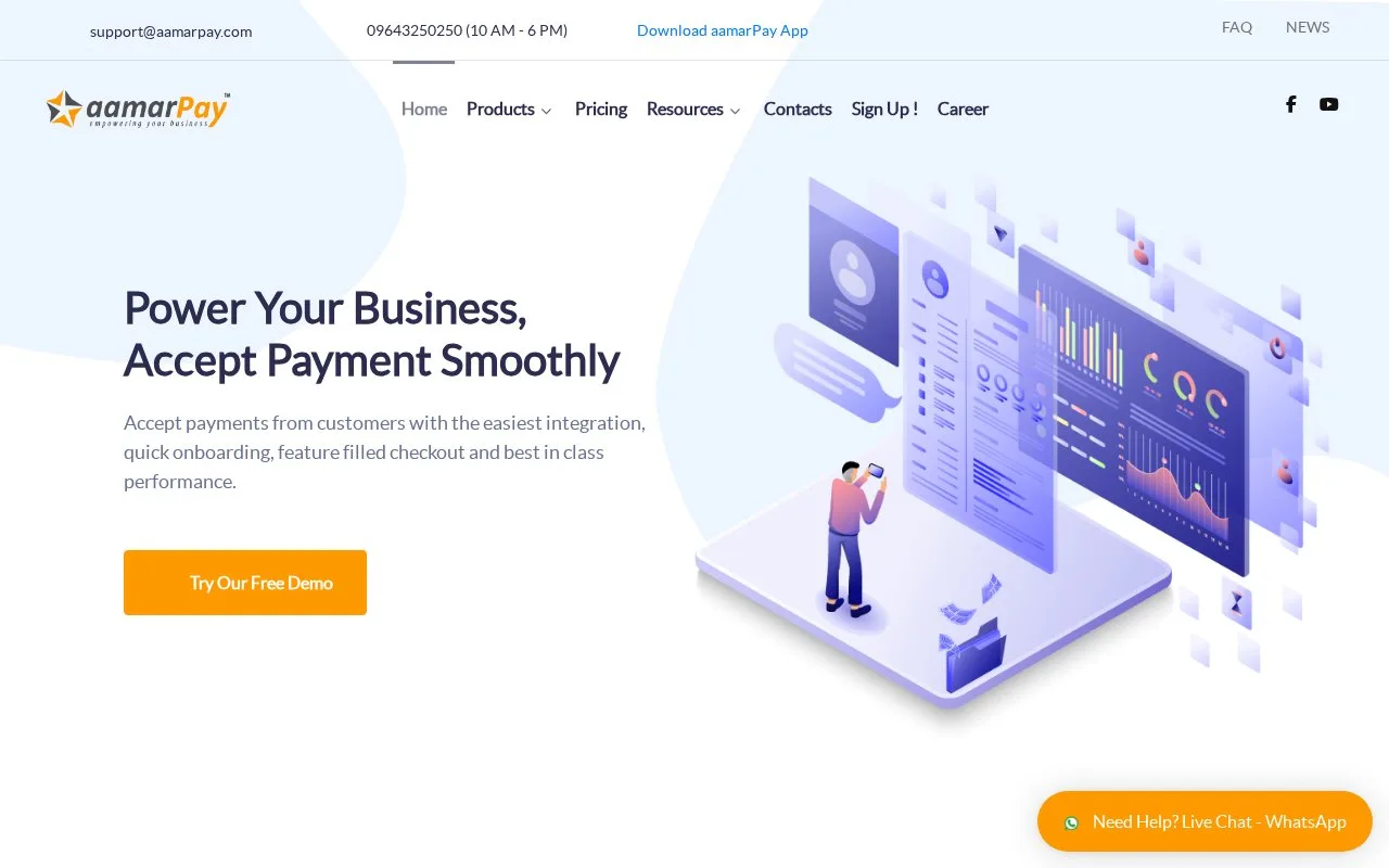 Screenshot of the aamarPay homepage
