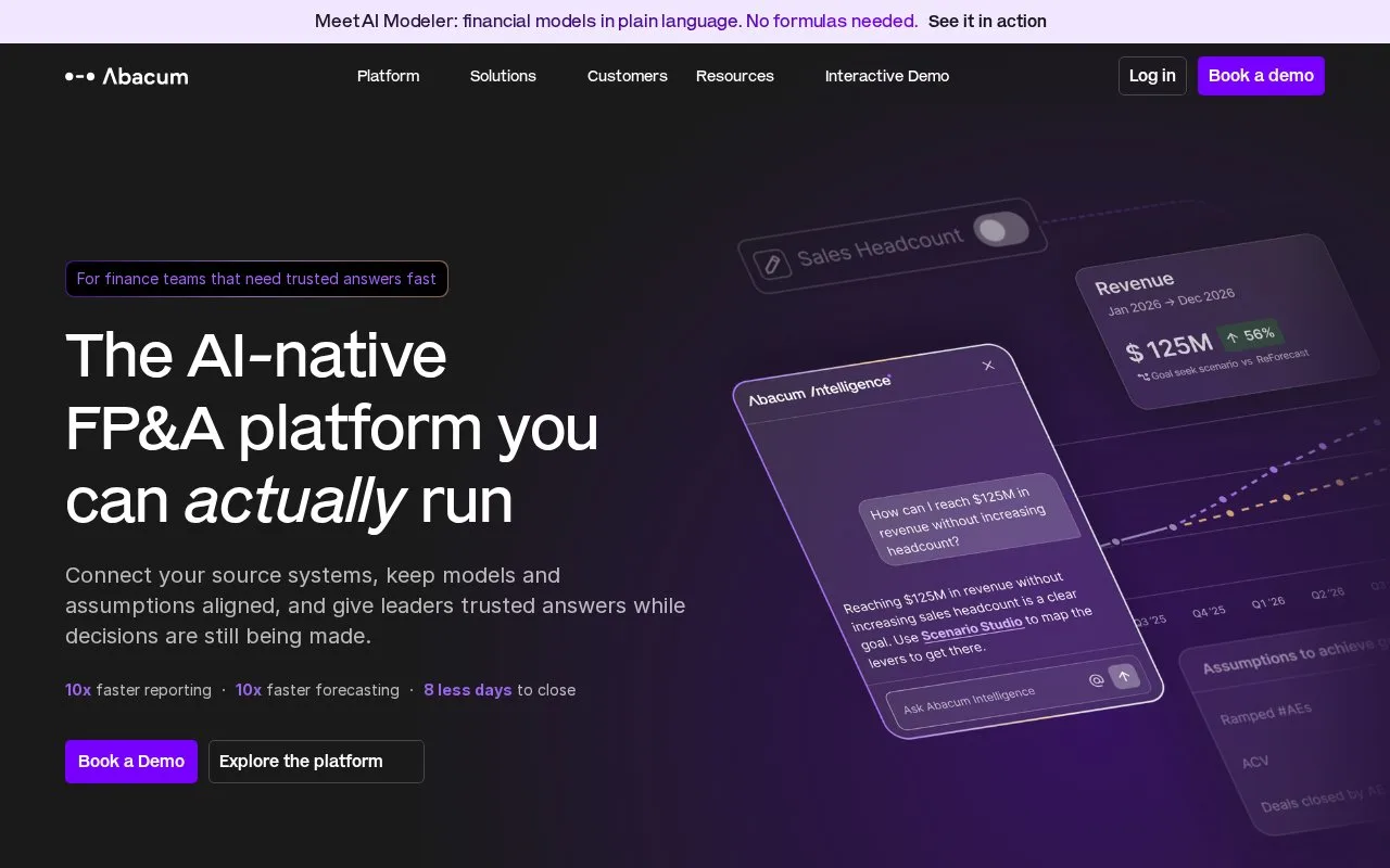 Screenshot of the Abacum homepage