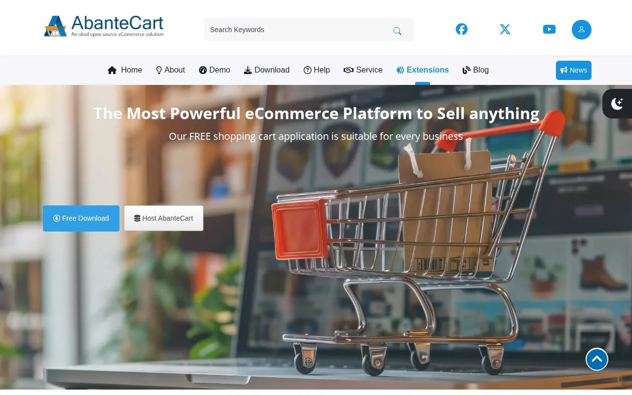 Screenshot of the AbanteCart homepage