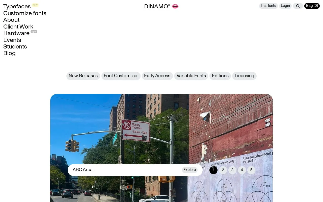 Screenshot of the Dinamo homepage