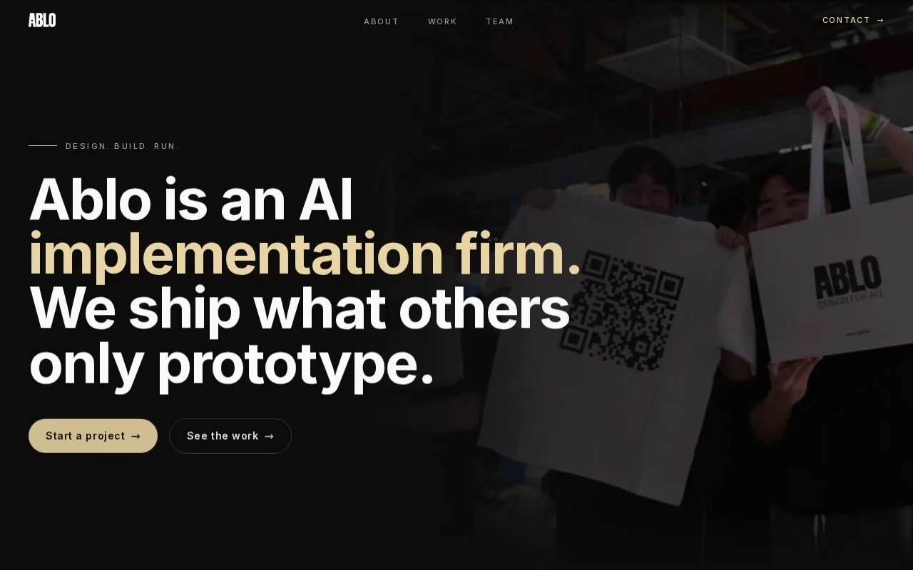 Screenshot of the Ablo homepage