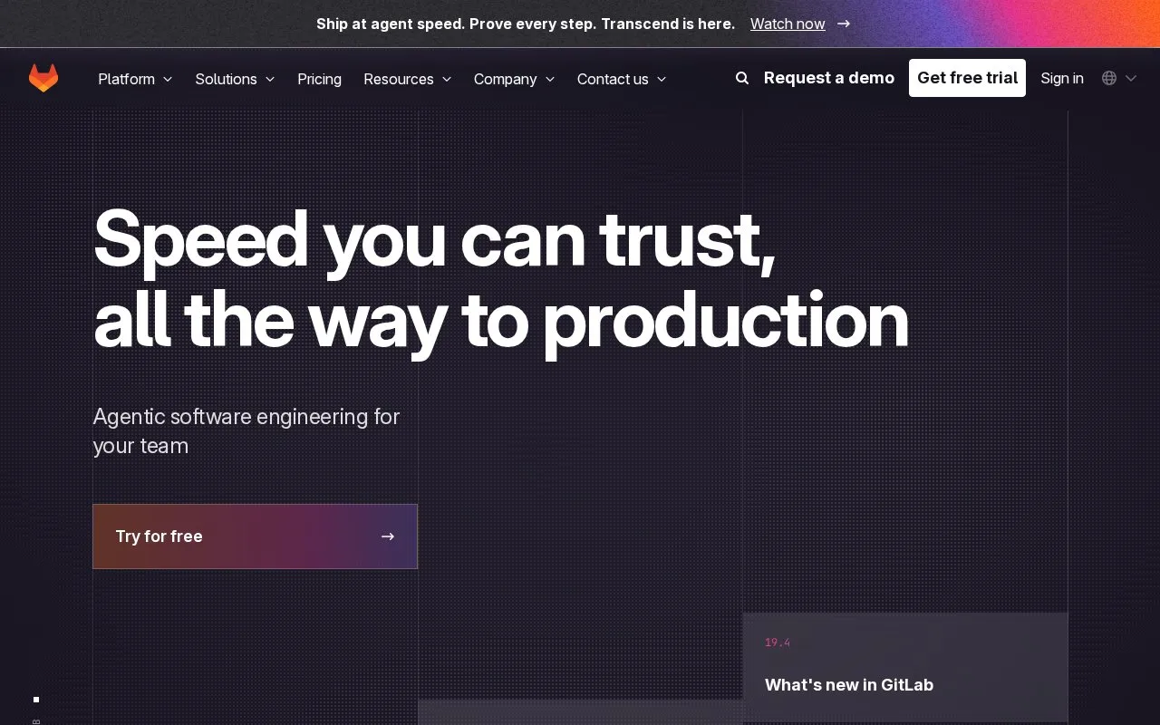 Screenshot of the GitLab homepage