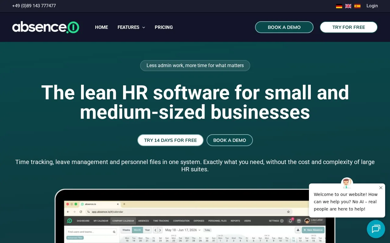 Screenshot of the absence.io homepage