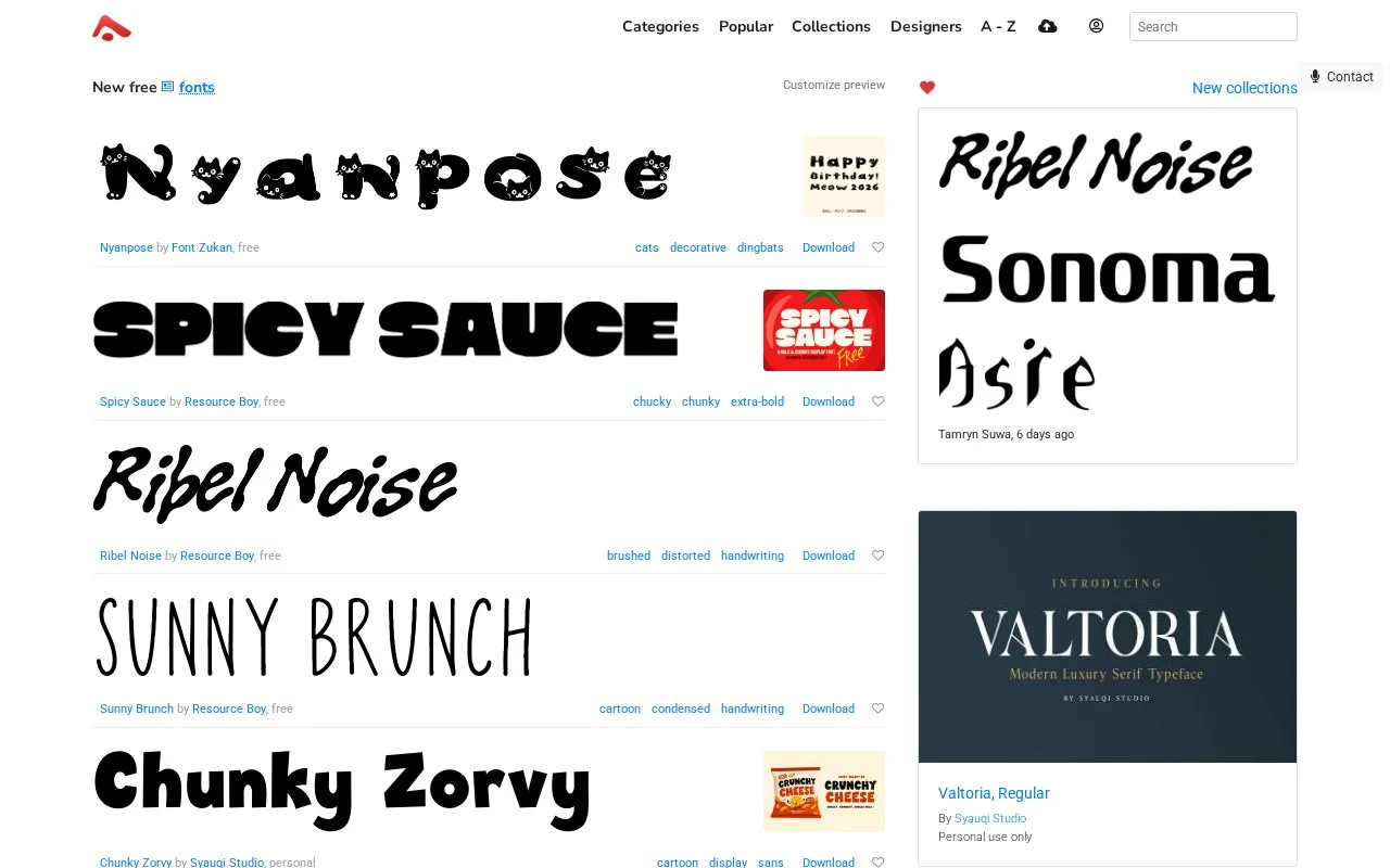 Screenshot of the Abstract Fonts homepage