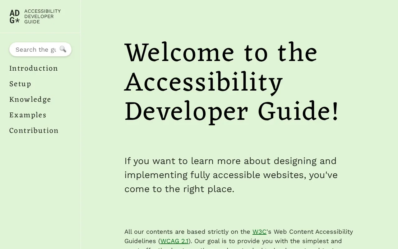 Screenshot of the Accessibility Developer Guide homepage