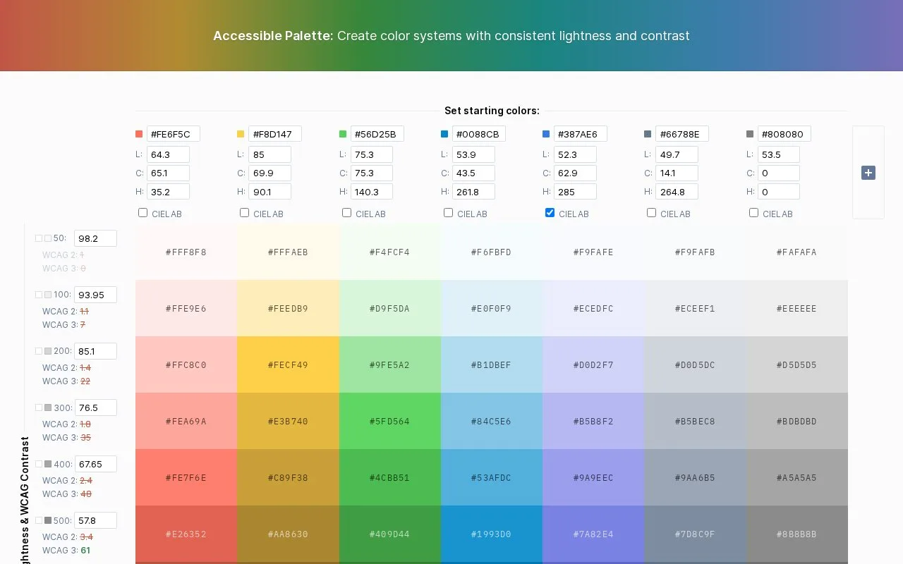 Screenshot of the Accessible Palette homepage