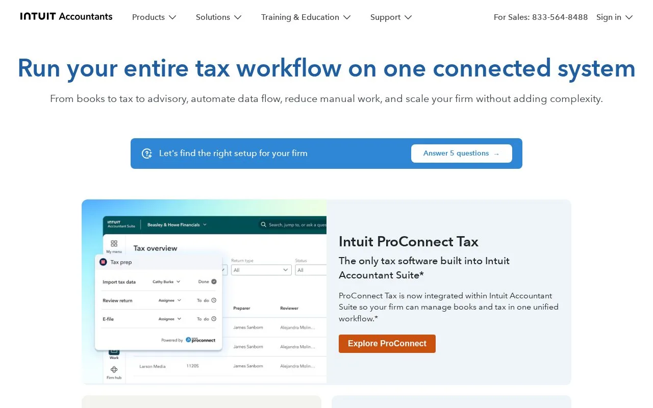 Screenshot of the Intuit ProConnect Tax homepage