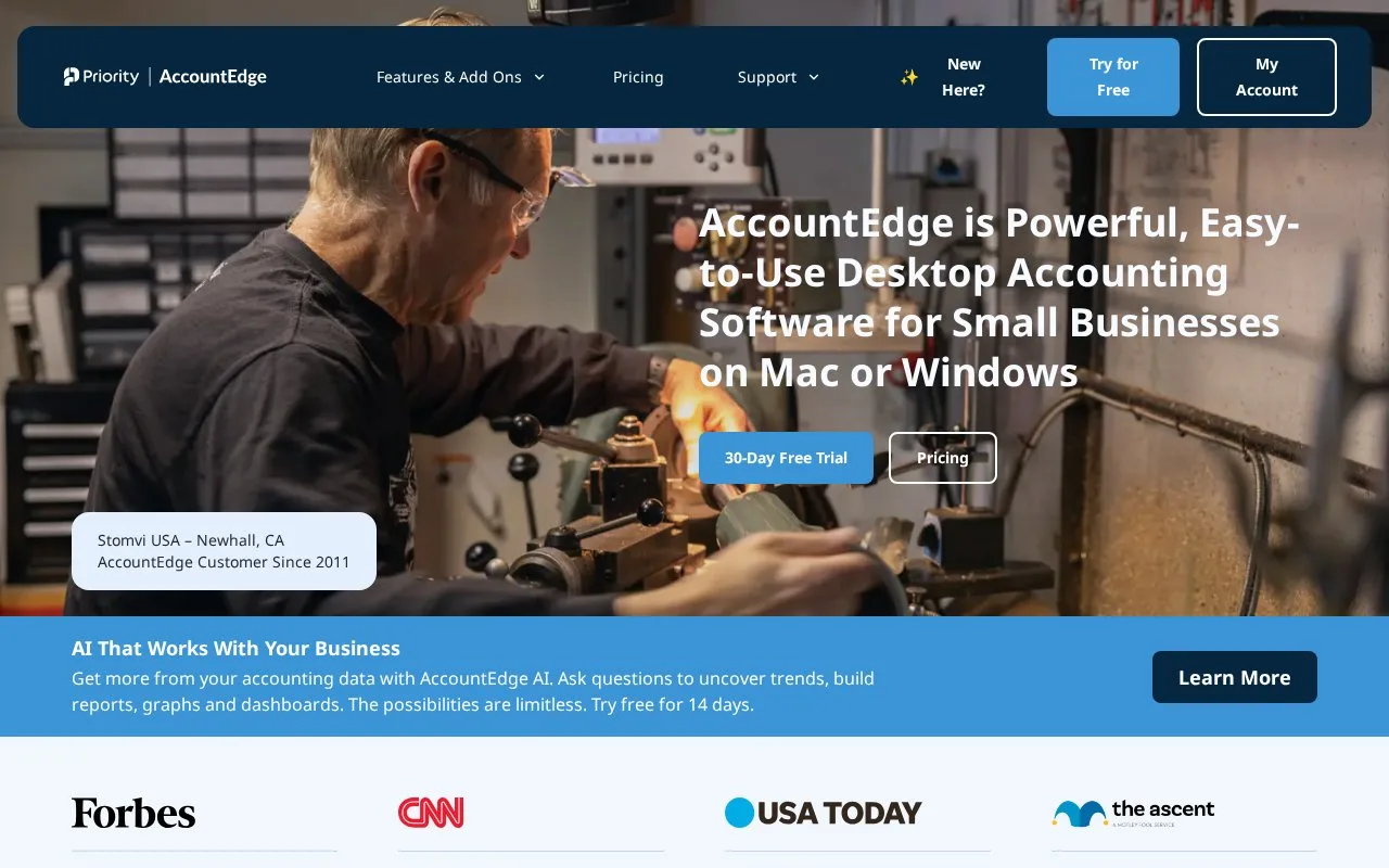 Screenshot of the AccountEdge homepage