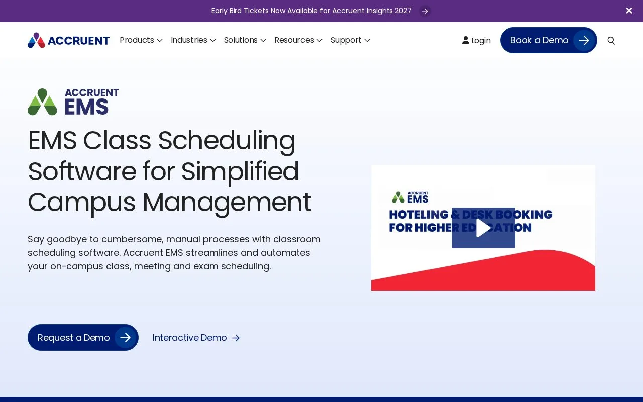 Screenshot of the Accruent EMS homepage