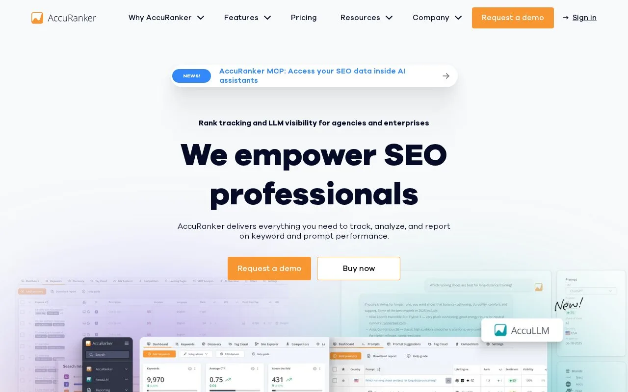 Screenshot of the AccuRanker homepage