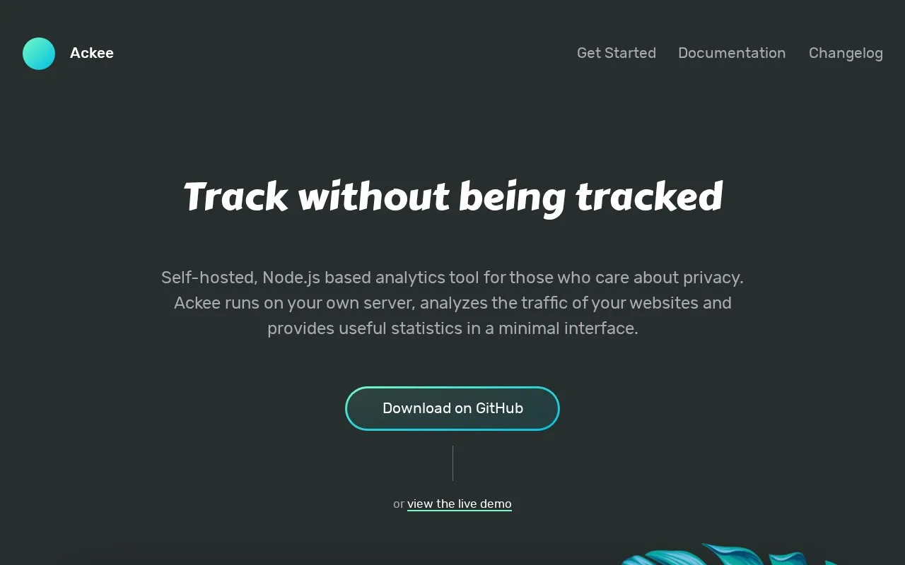 Screenshot of the Ackee homepage