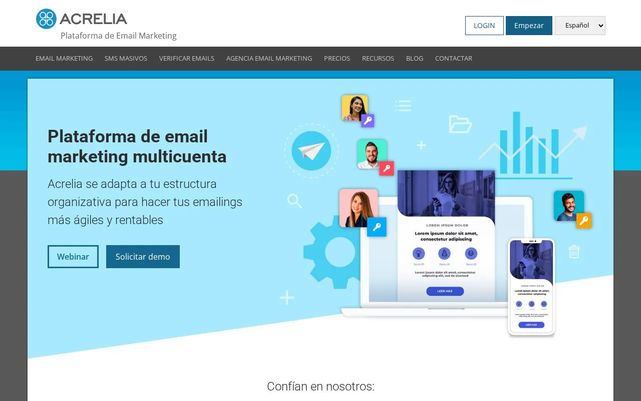 Screenshot of the Acrelia homepage