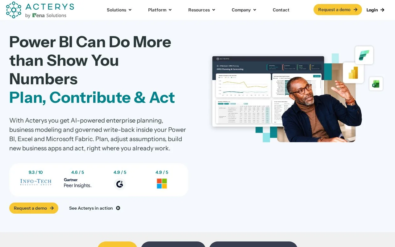 Screenshot of the Acterys homepage