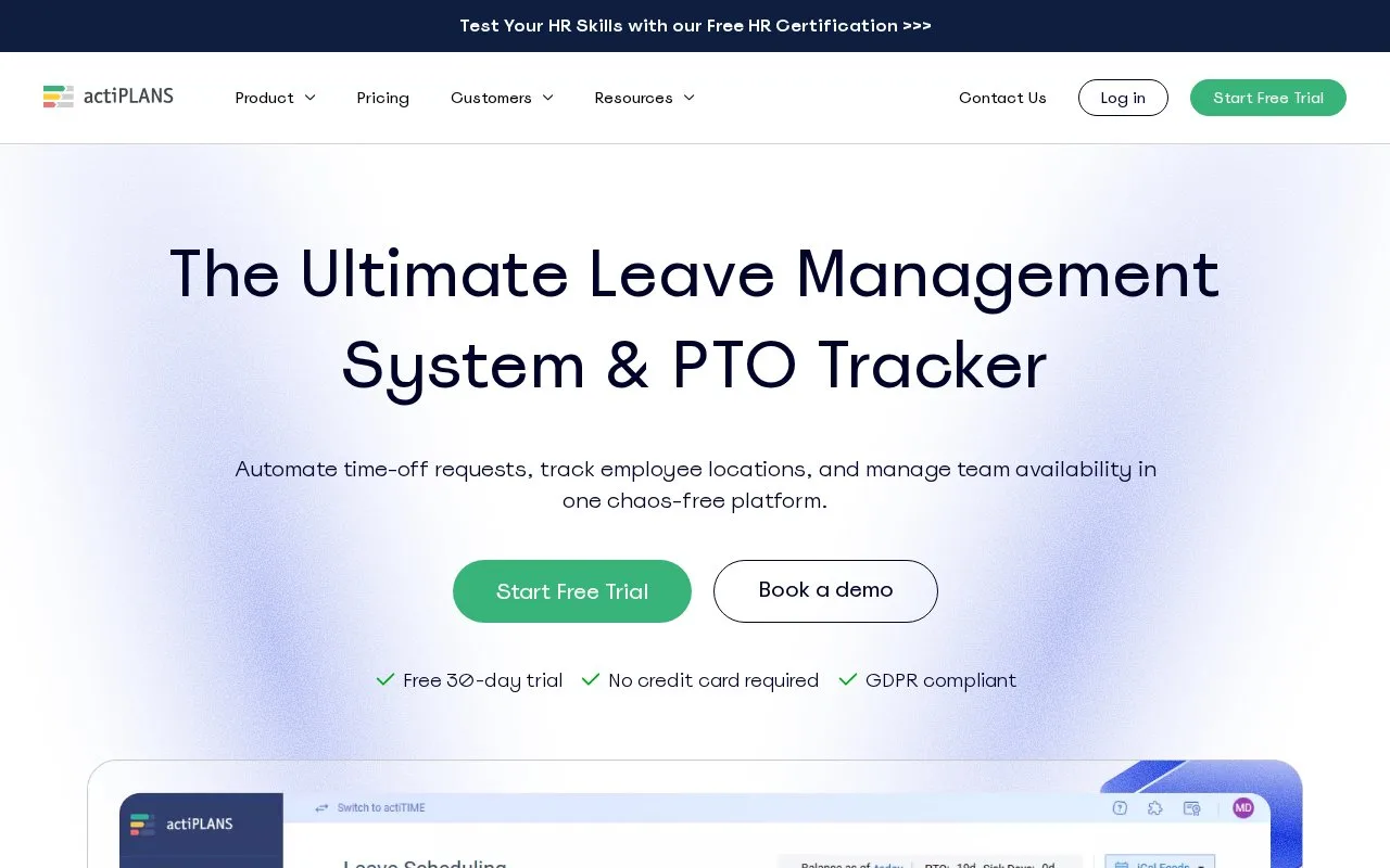 Screenshot of the actiPLANS homepage