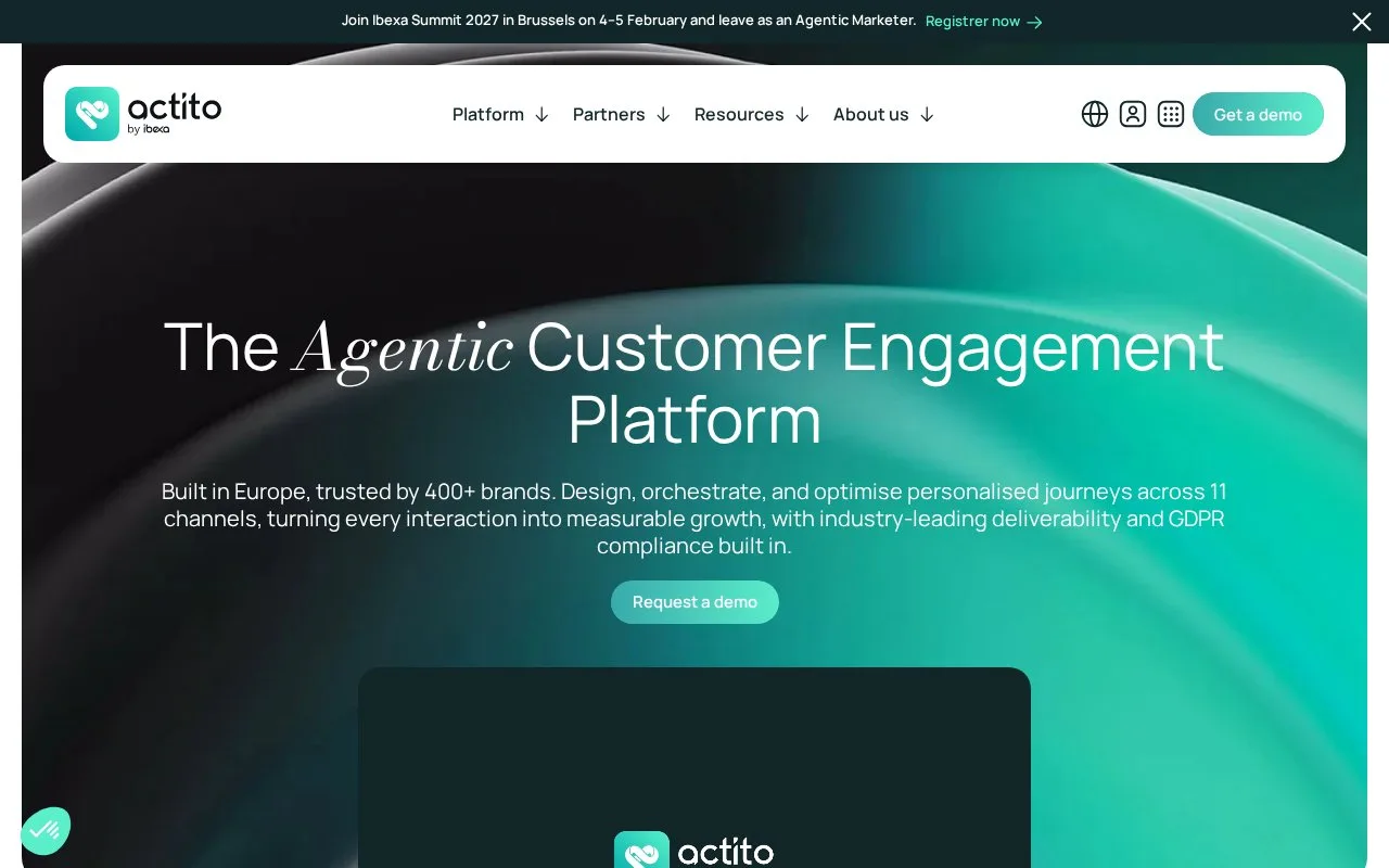 Screenshot of the Actito homepage