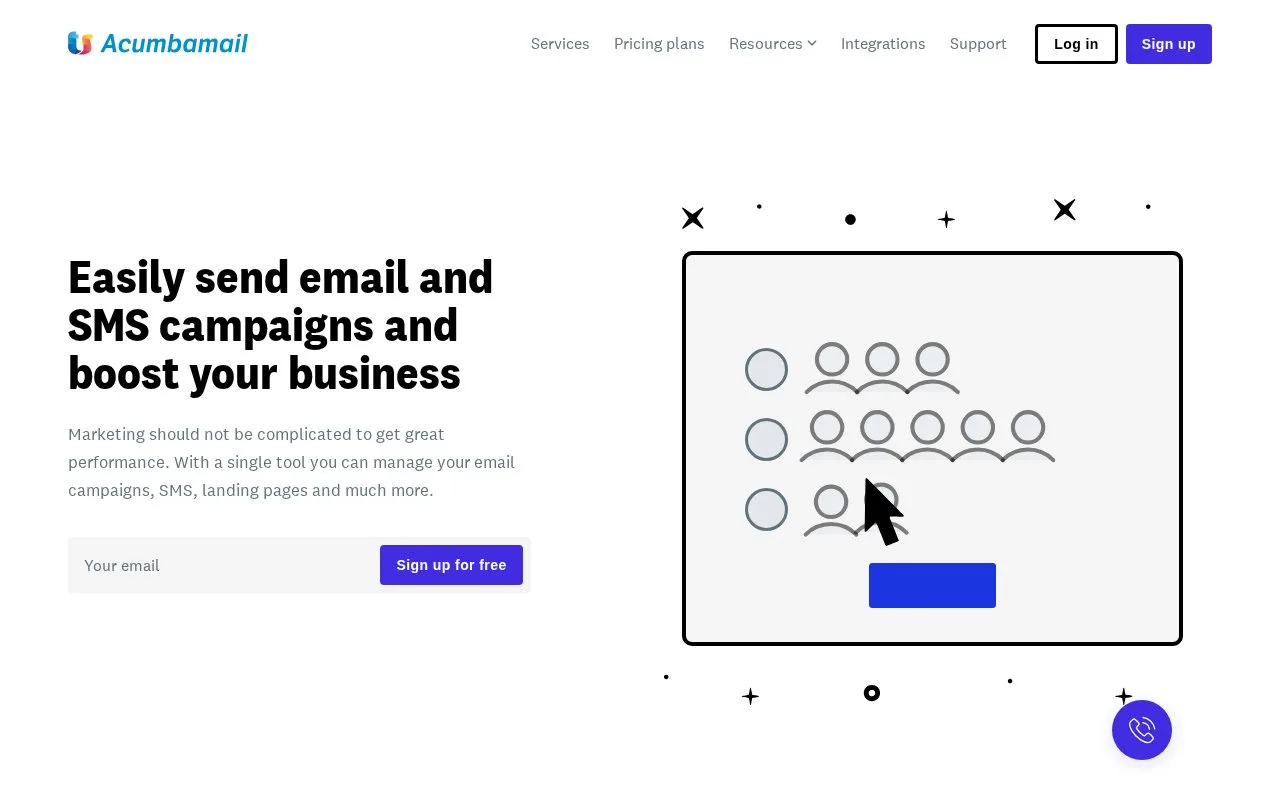 Screenshot of the Acumbamail homepage