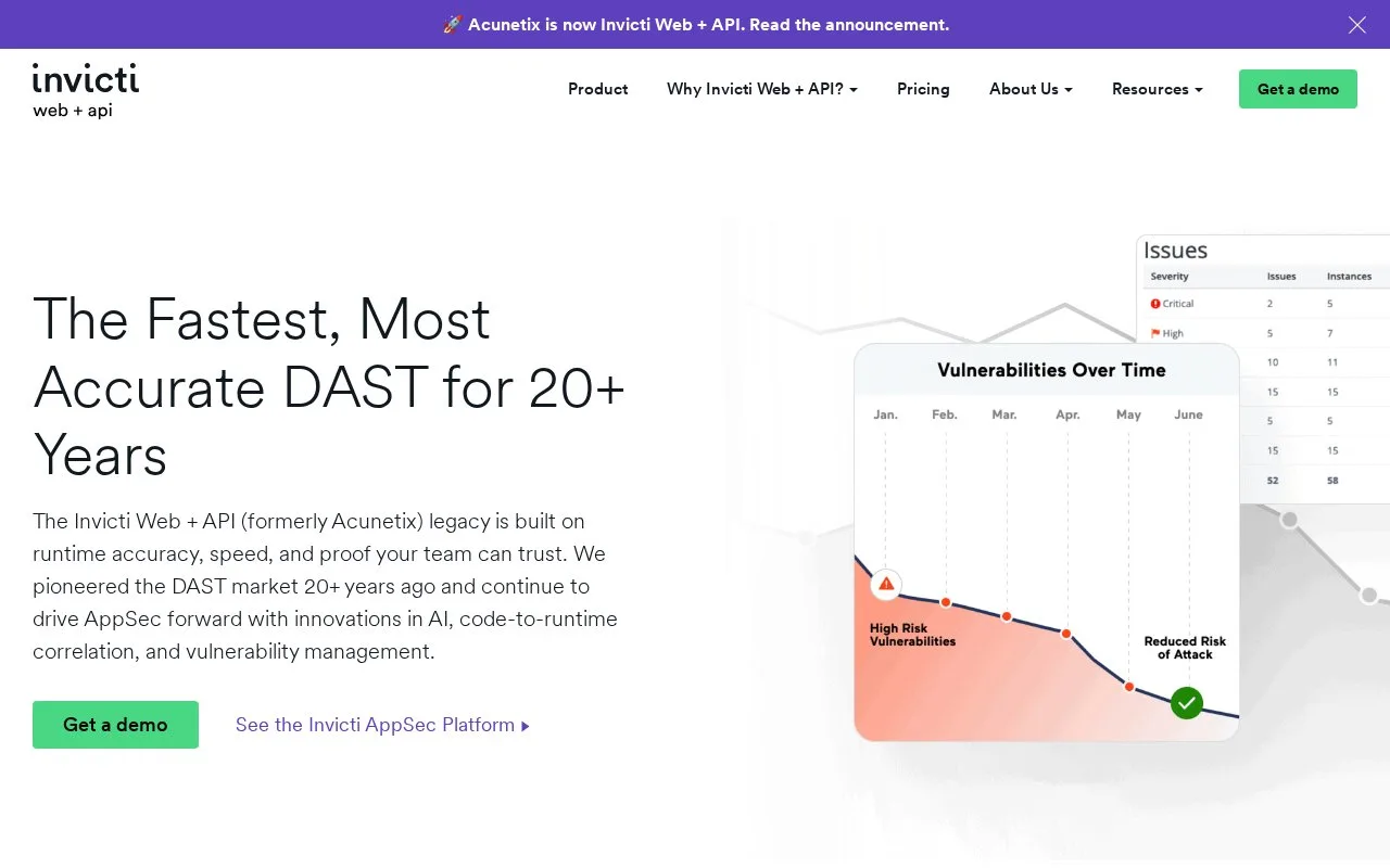 Screenshot of the Invicti Web + API homepage