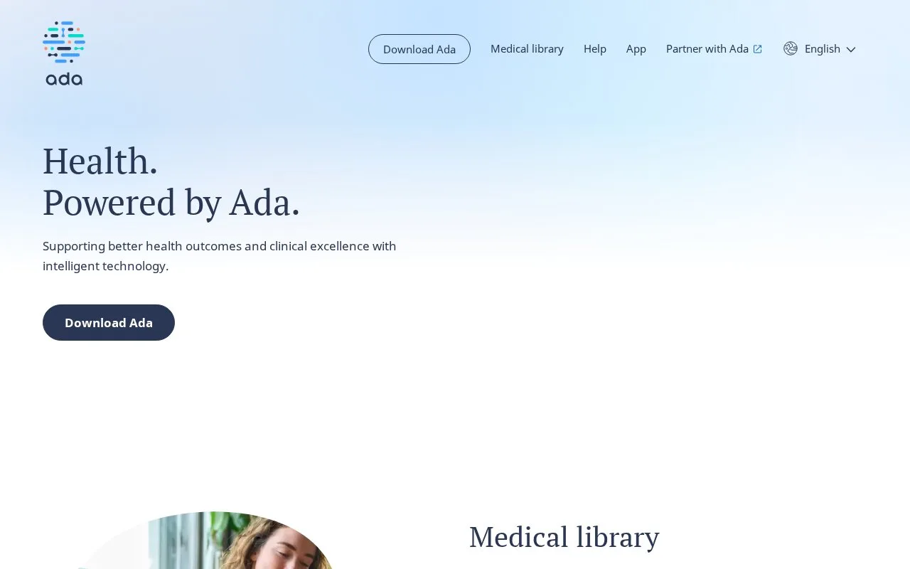 Screenshot of the Ada homepage