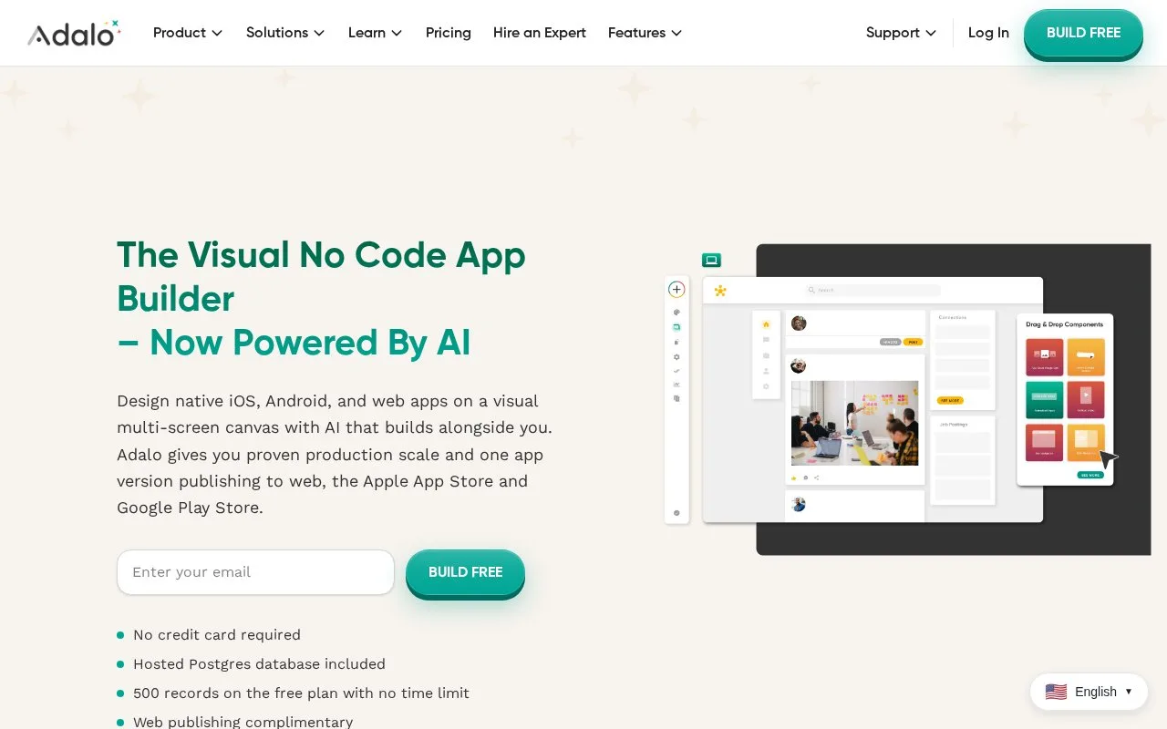 Screenshot of the Adalo homepage