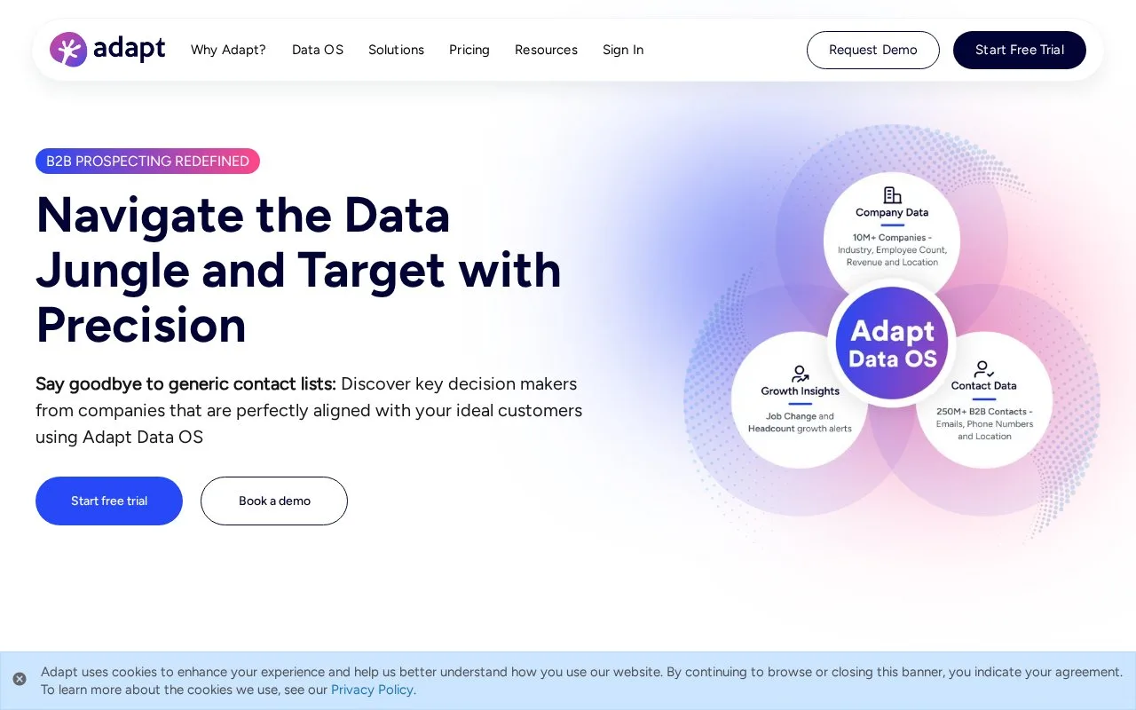 Screenshot of the Adapt.io homepage