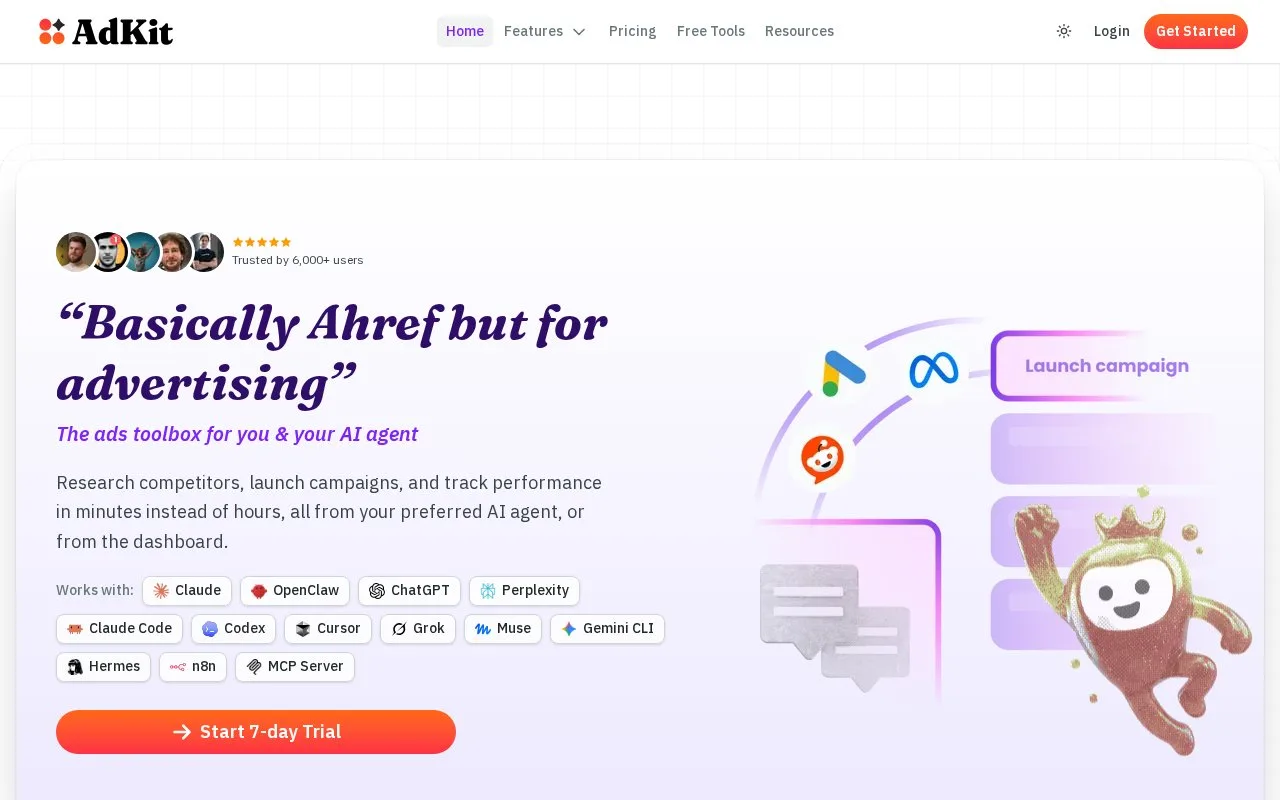 Screenshot of the AdKit homepage