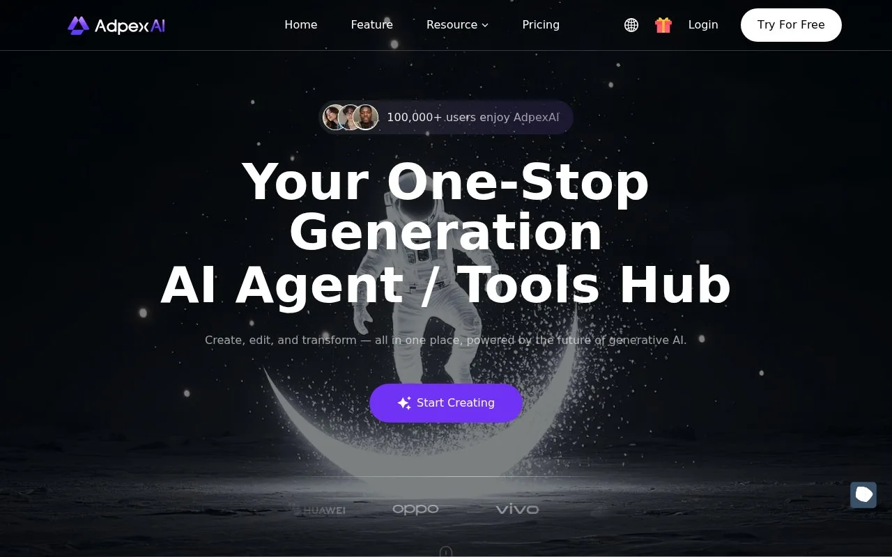 Screenshot of the AdpexAI homepage