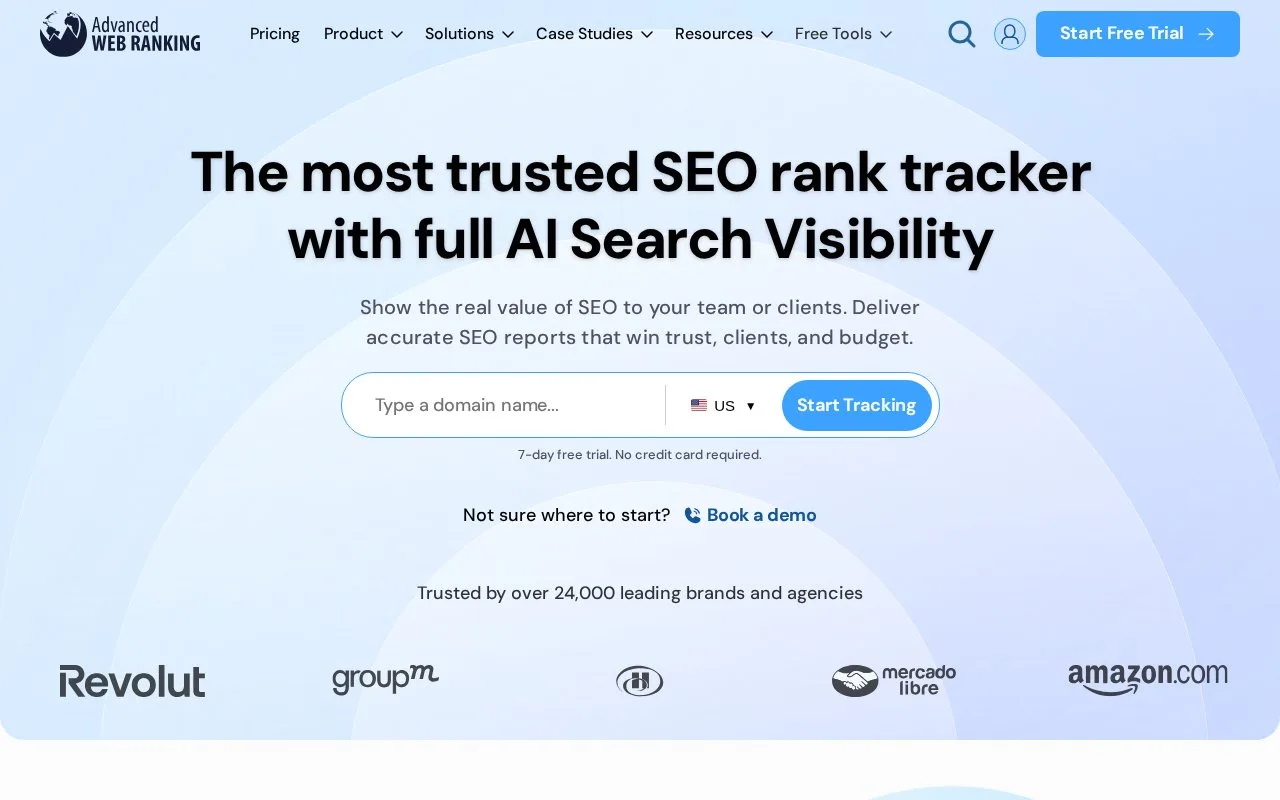 Screenshot of the Advanced Web Ranking homepage