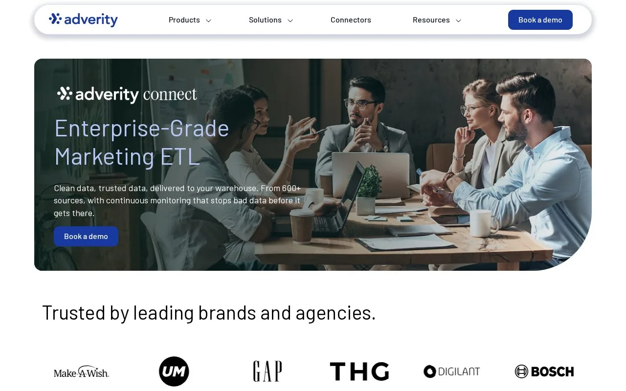 Screenshot of the Adverity Connect homepage