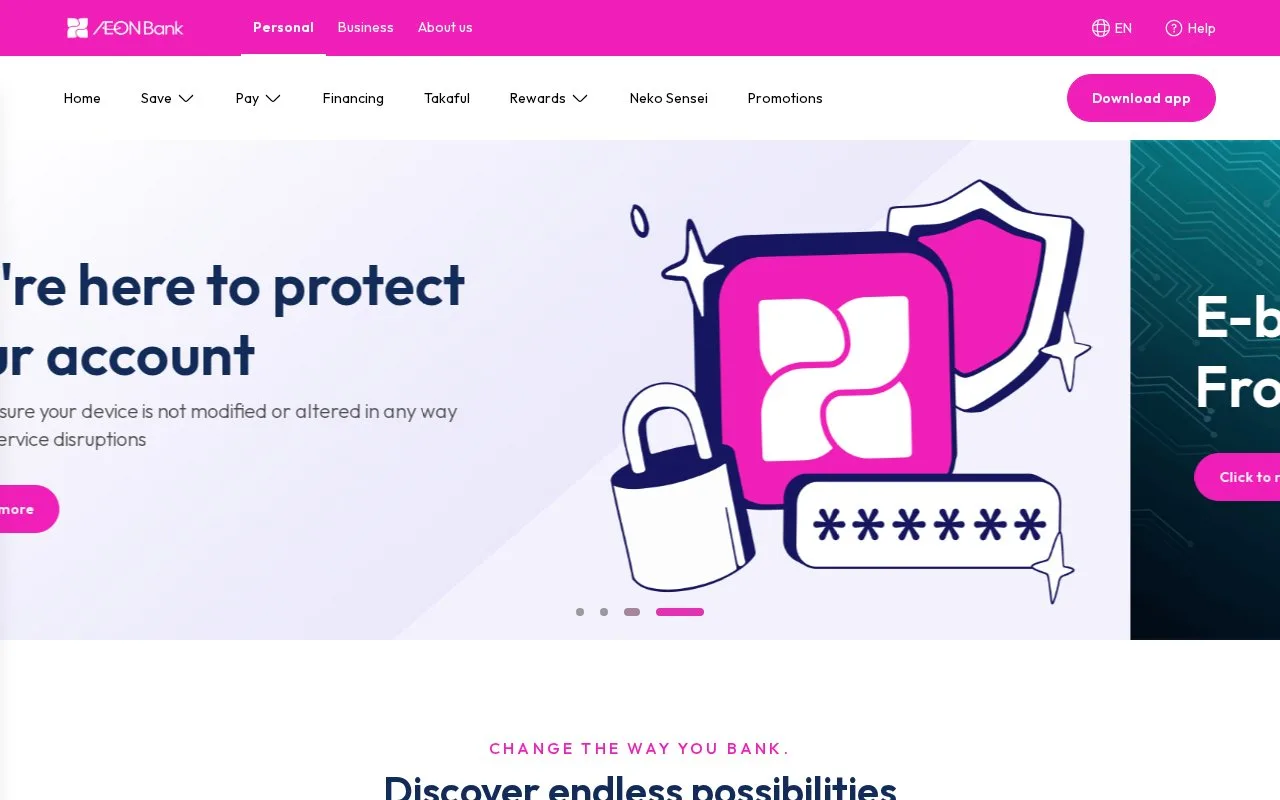 Screenshot of the AEON Bank homepage