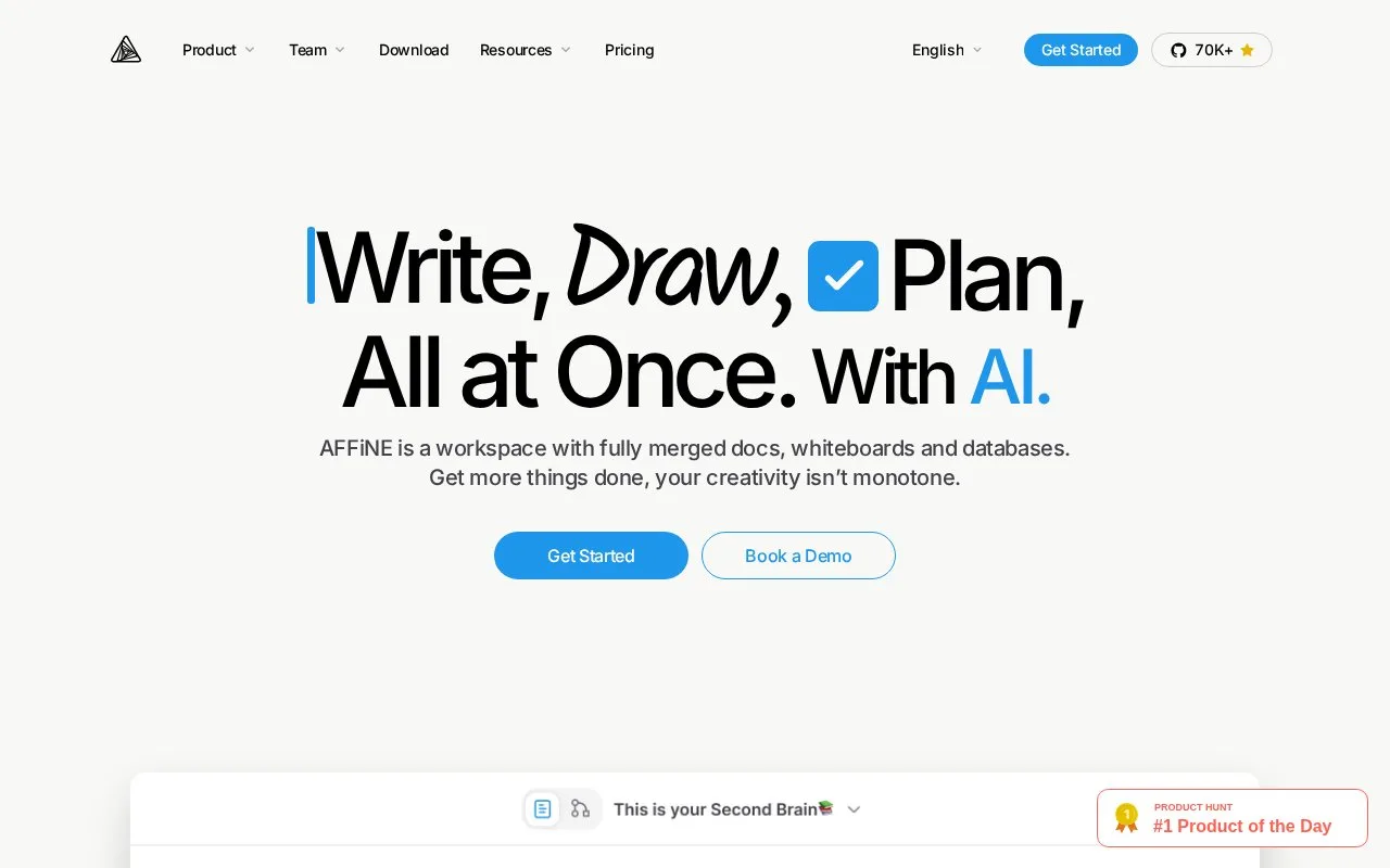 Screenshot of the AFFiNE homepage
