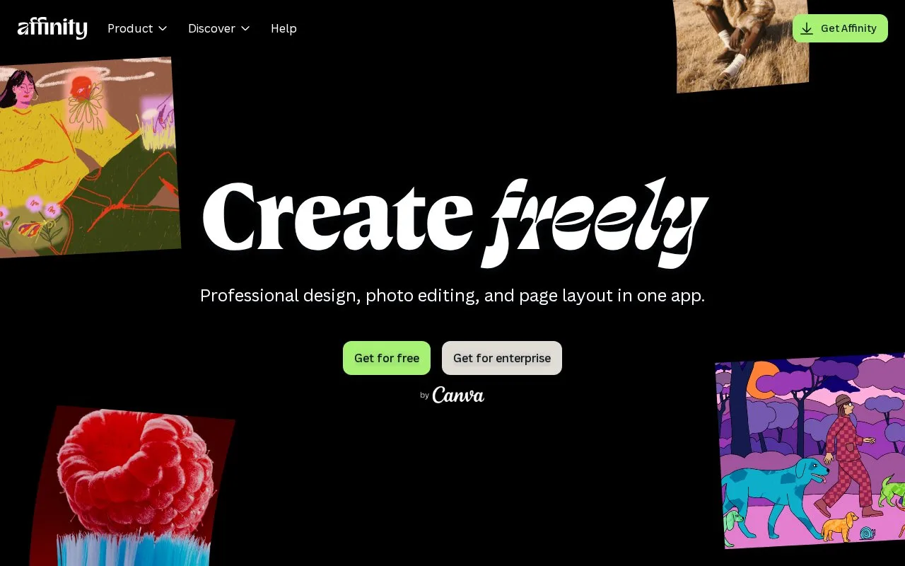 Screenshot of the Affinity homepage
