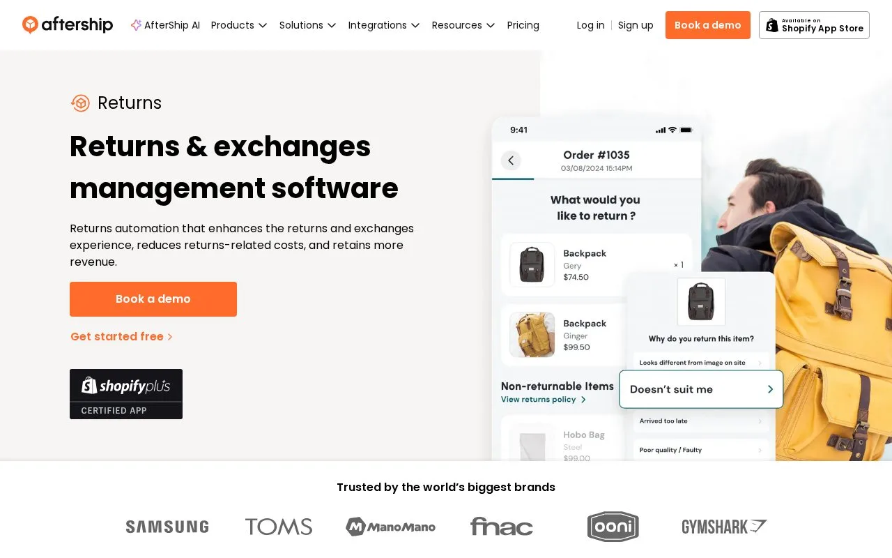 Screenshot of the AfterShip Returns homepage