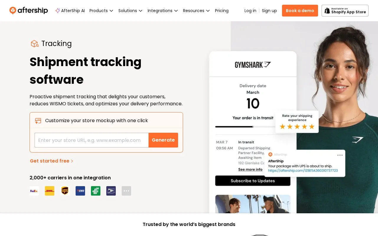 Screenshot of the AfterShip Tracking homepage