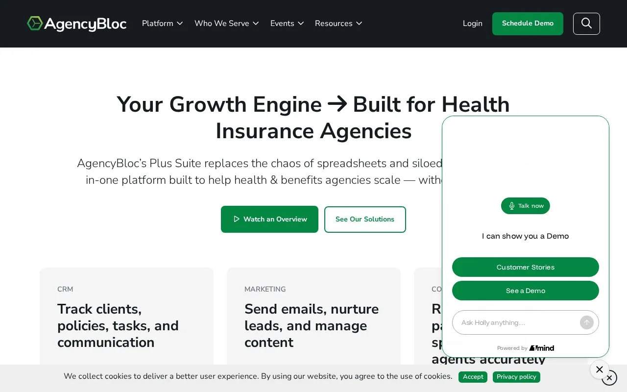 Screenshot of the AgencyBloc AMS+ homepage