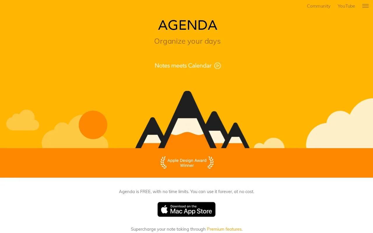 Screenshot of the Agenda homepage