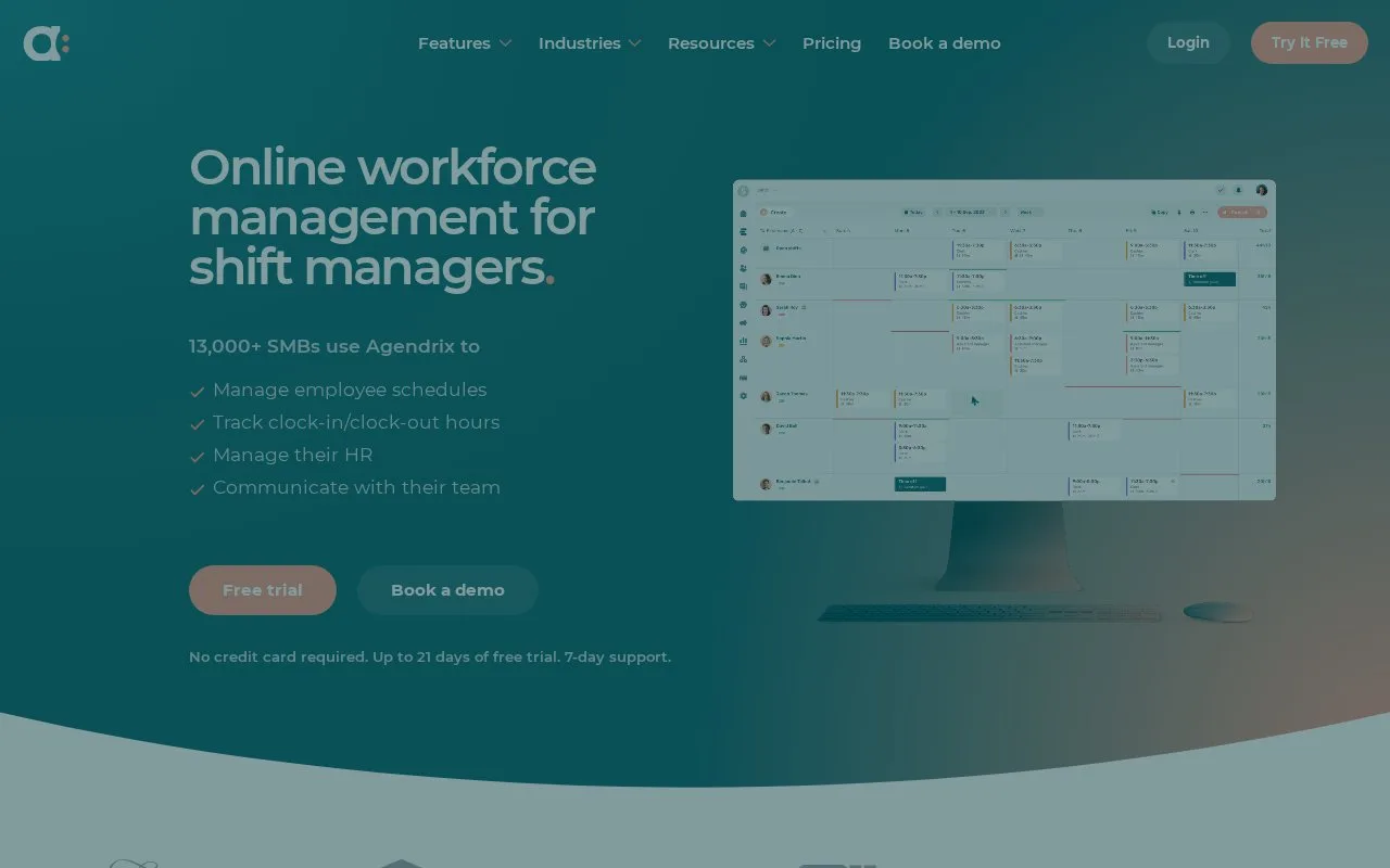 Screenshot of the Agendrix homepage