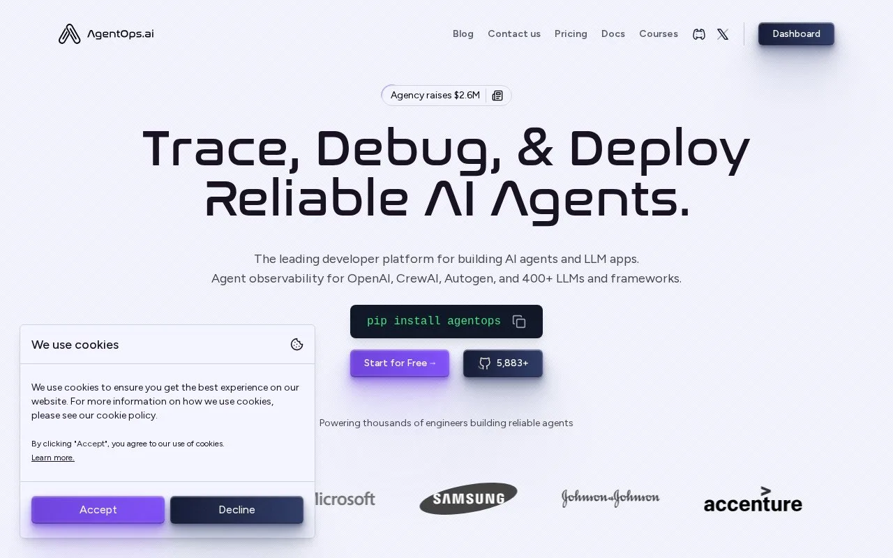 Screenshot of the AgentOps homepage
