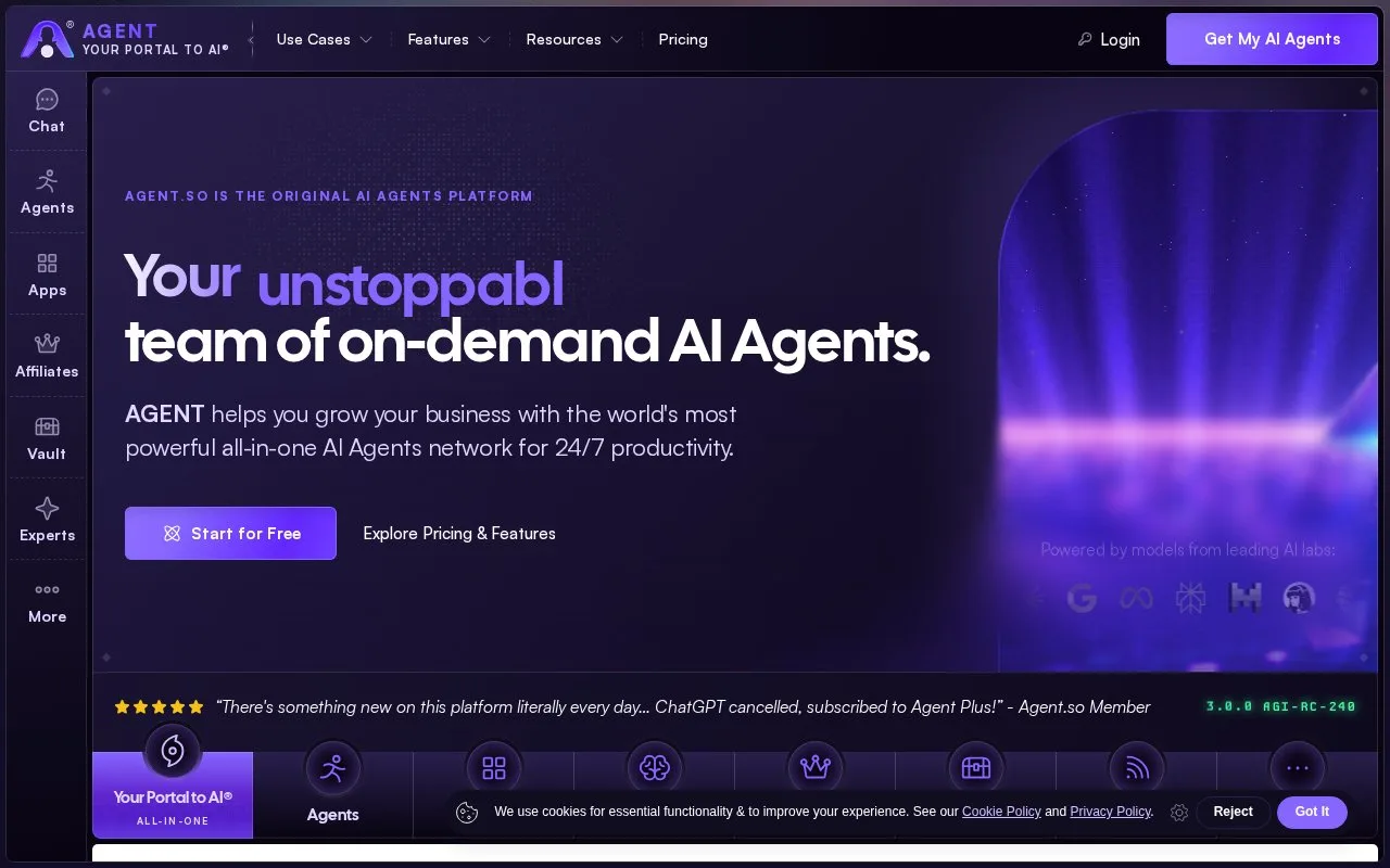 Screenshot of the Agent.so homepage