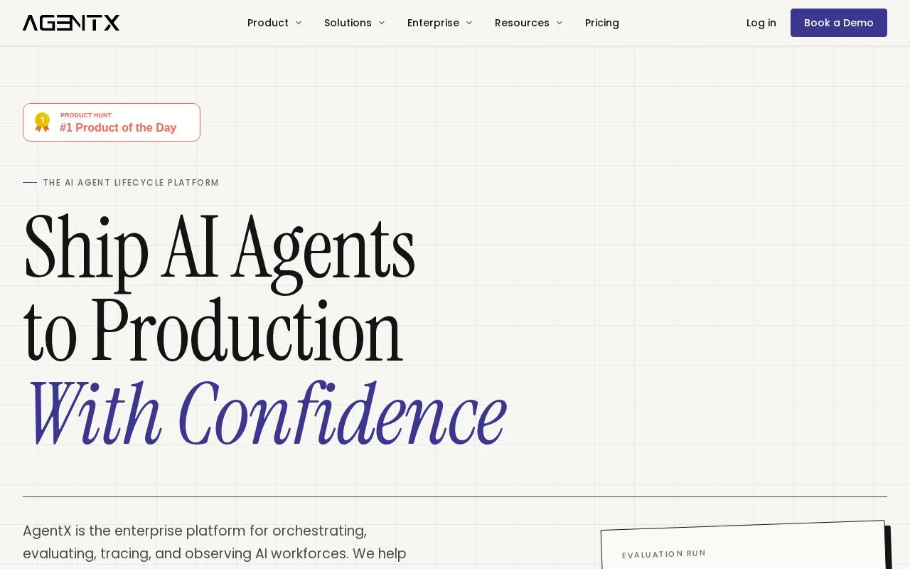 Screenshot of the AgentX homepage