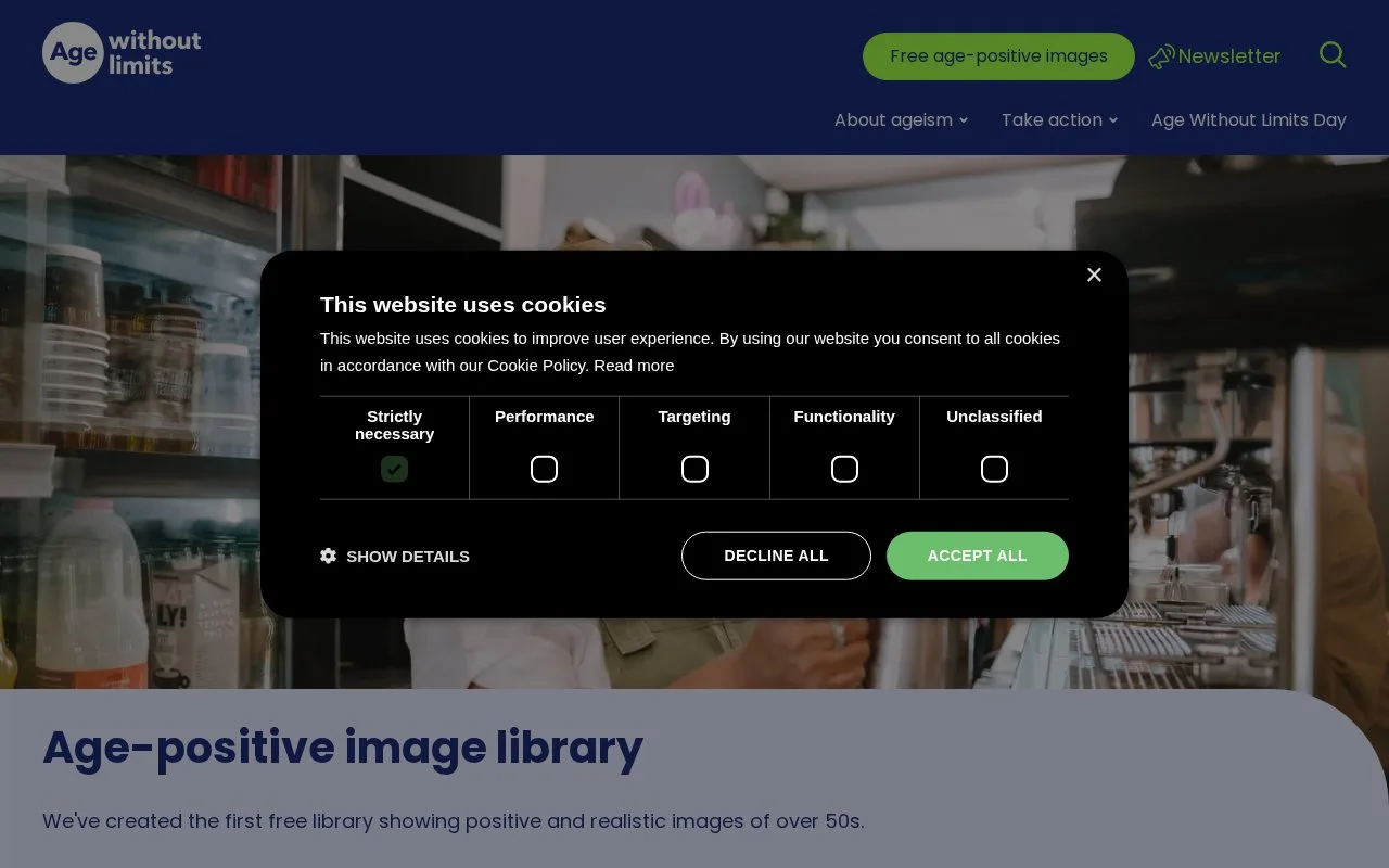 Screenshot of the Age Without Limits Image Library homepage